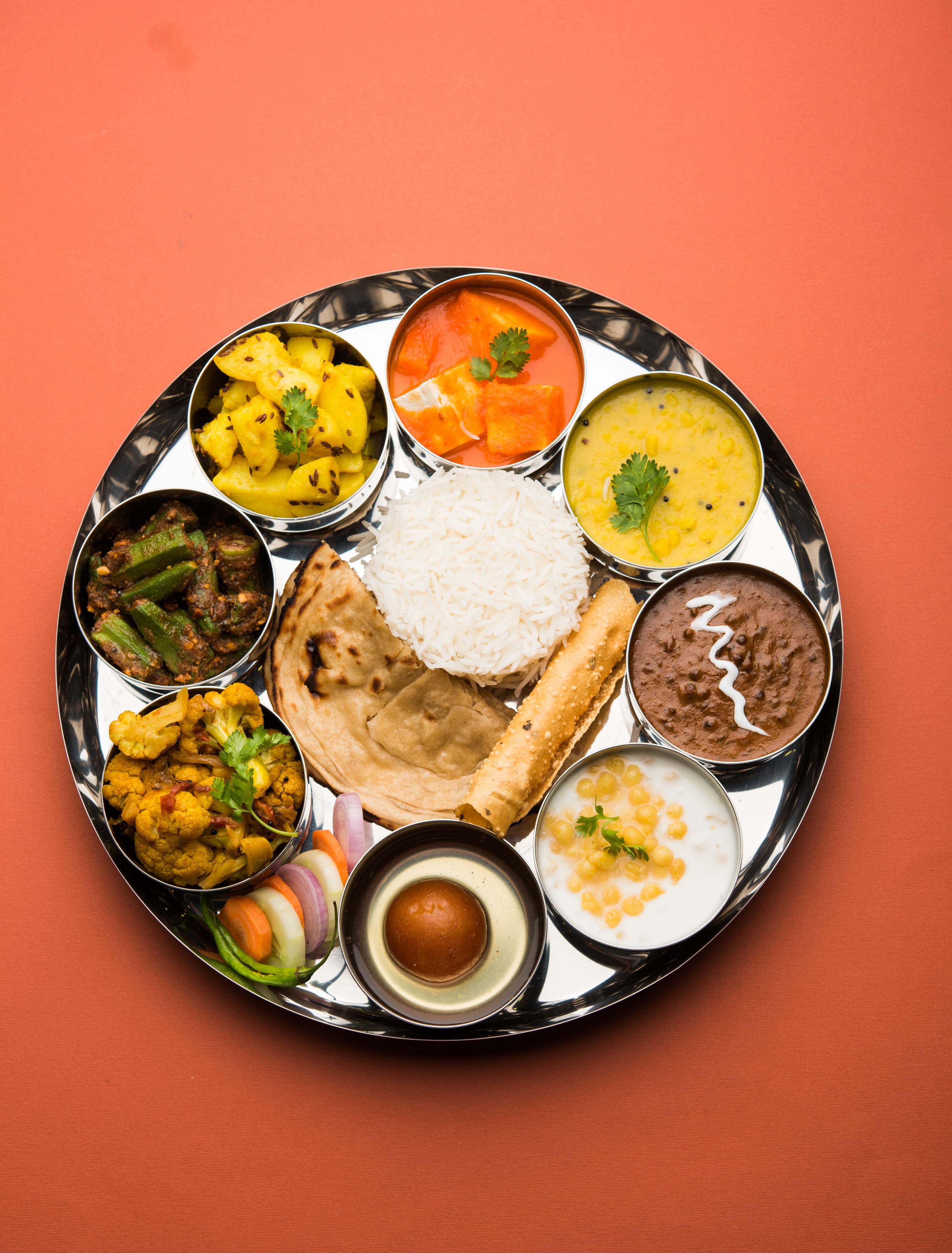 Wholesome South Indian thali with variety of dishes